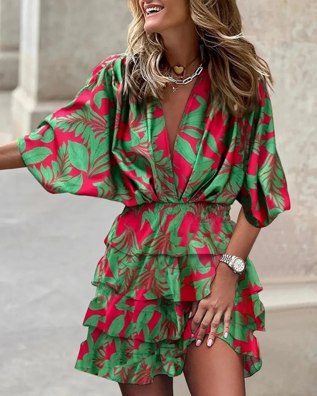 Floral Ruffle Tiered Wrap Dress
