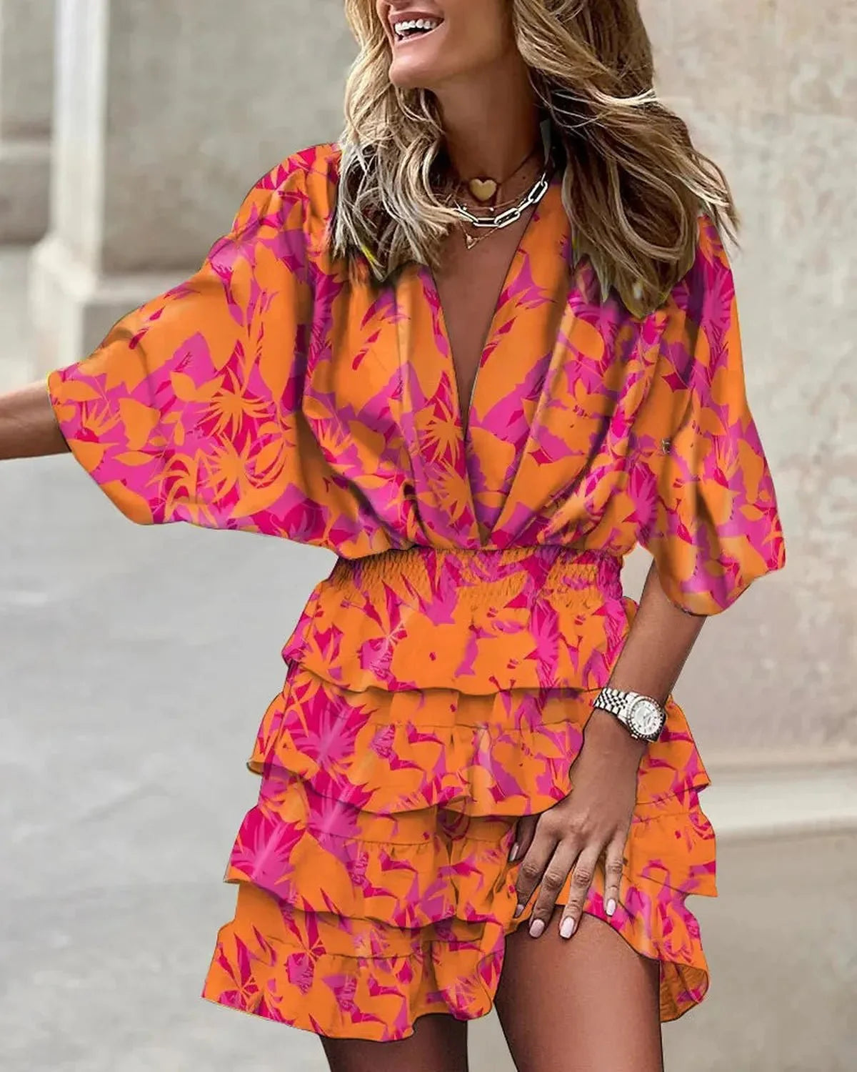 Floral Ruffle Tiered Wrap Dress