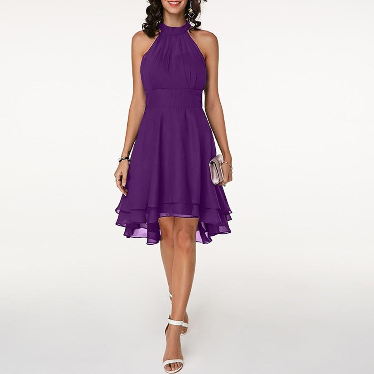 Halter Neck Chiffon High-Low Dress