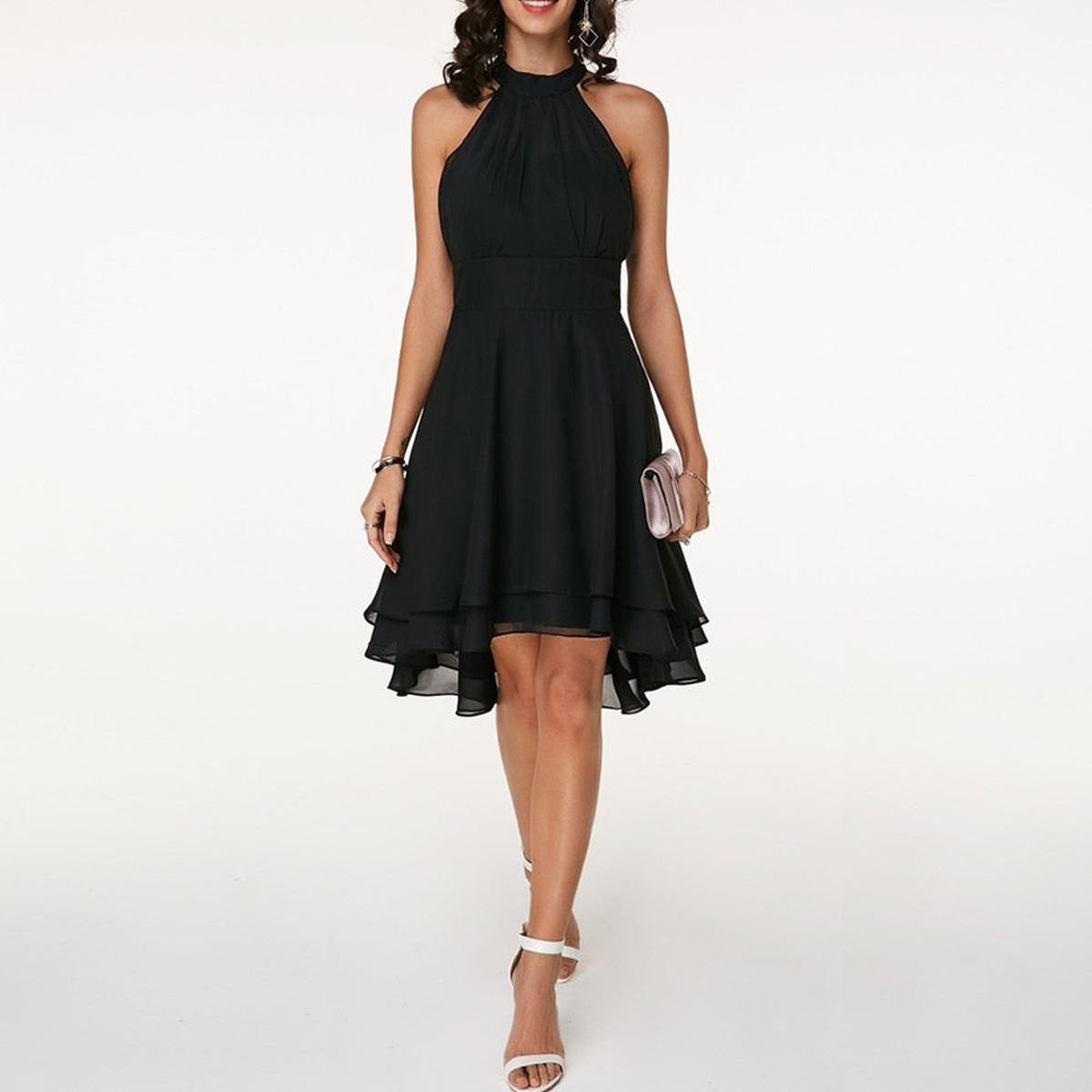 Halter Neck Chiffon High-Low Dress