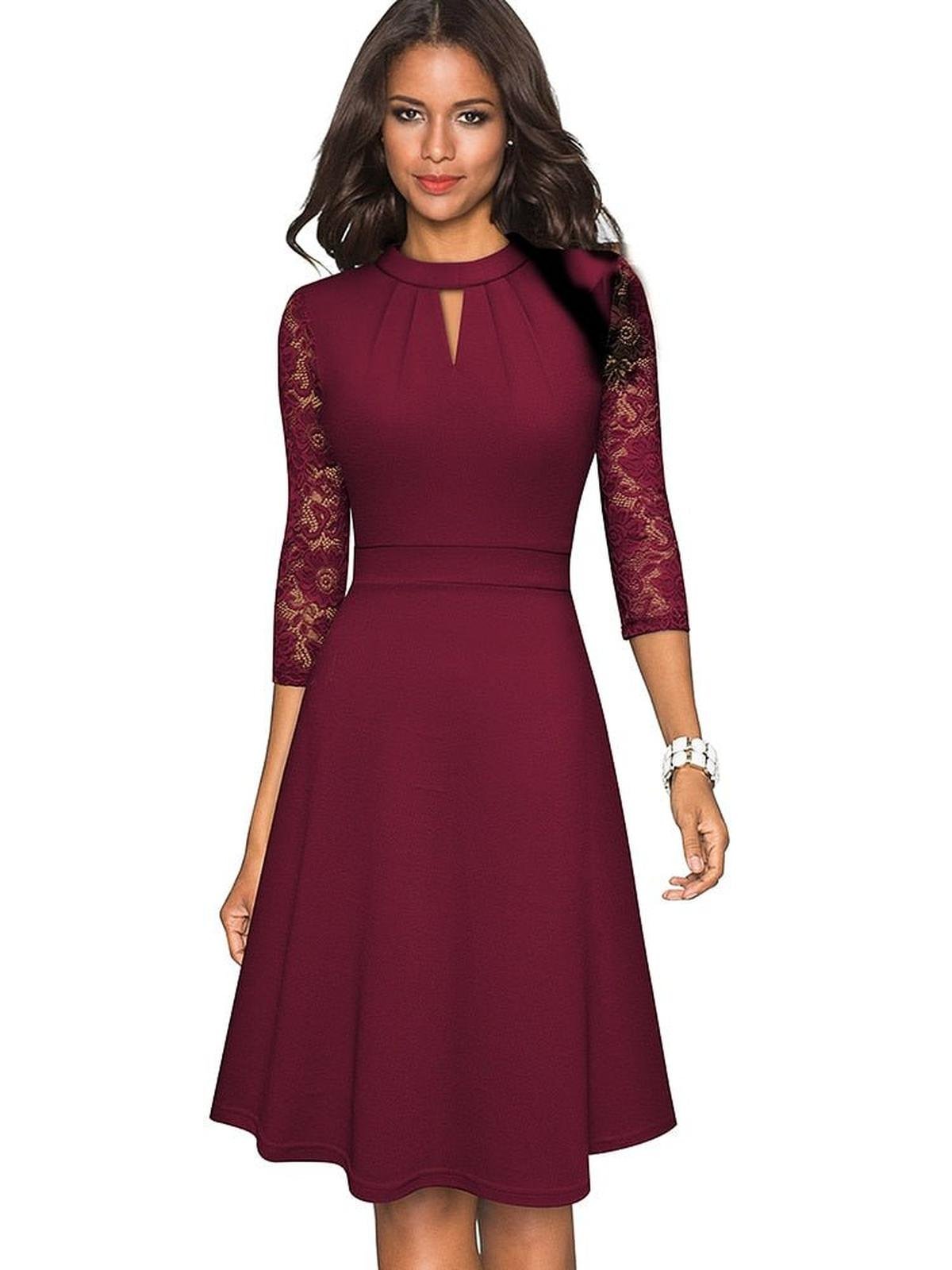 Hollow Lace Dress For Women - Elegant Polyester Outfit