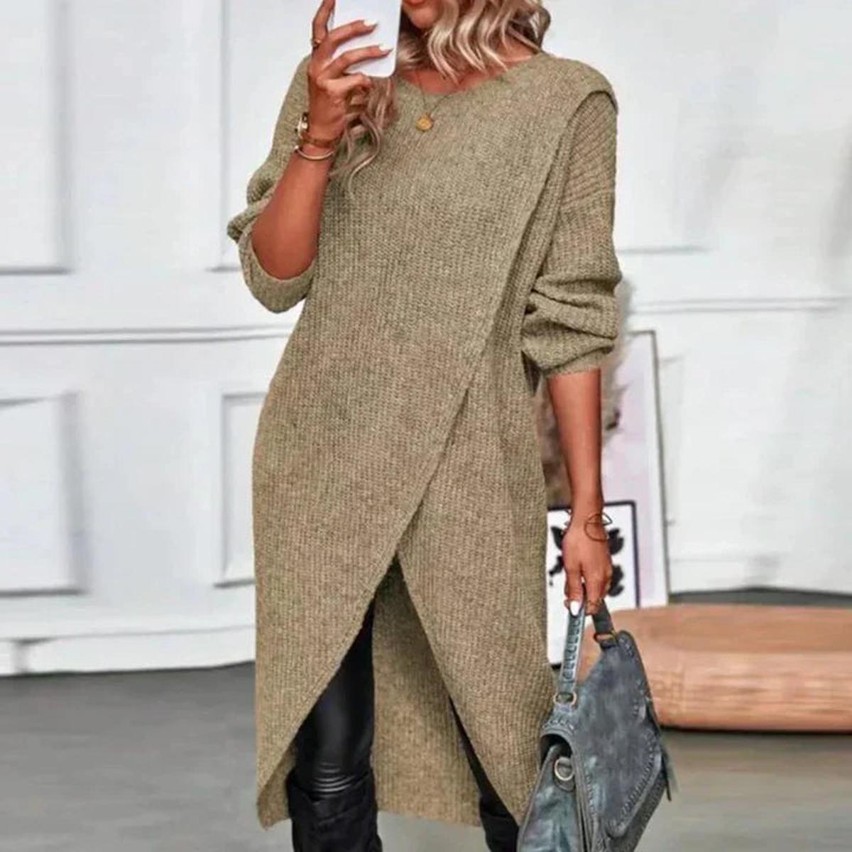 Long Knitted Dress With Flattering Wrap Design