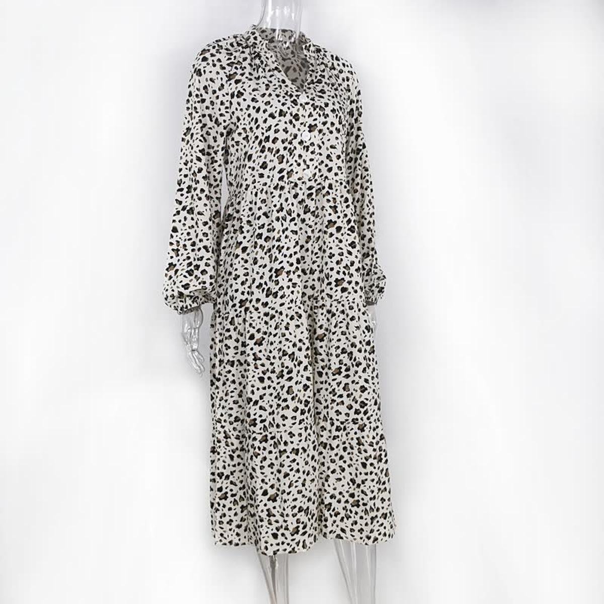 Long-Sleeve Leopard Print Dress For Women