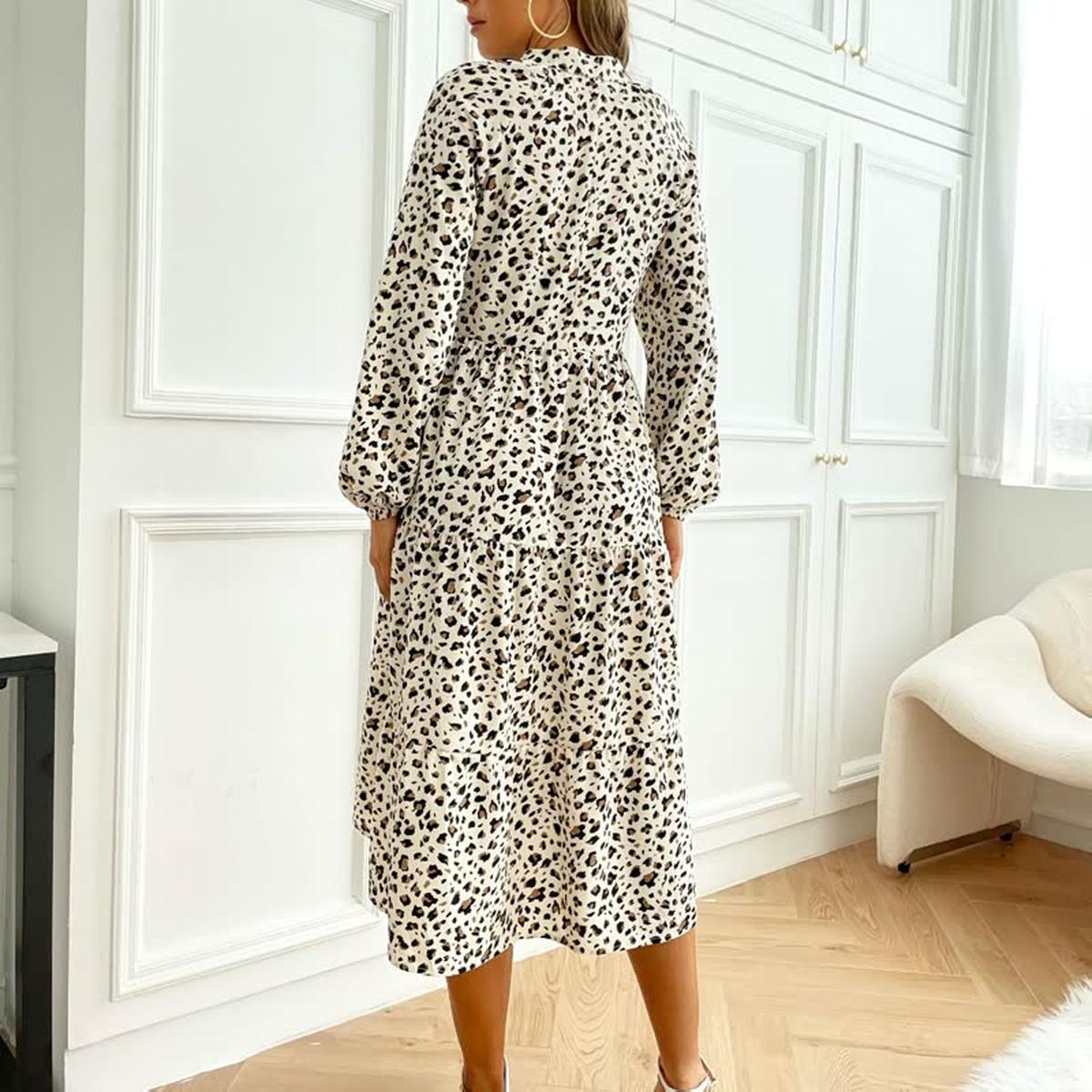 Long-Sleeve Leopard Print Dress For Women
