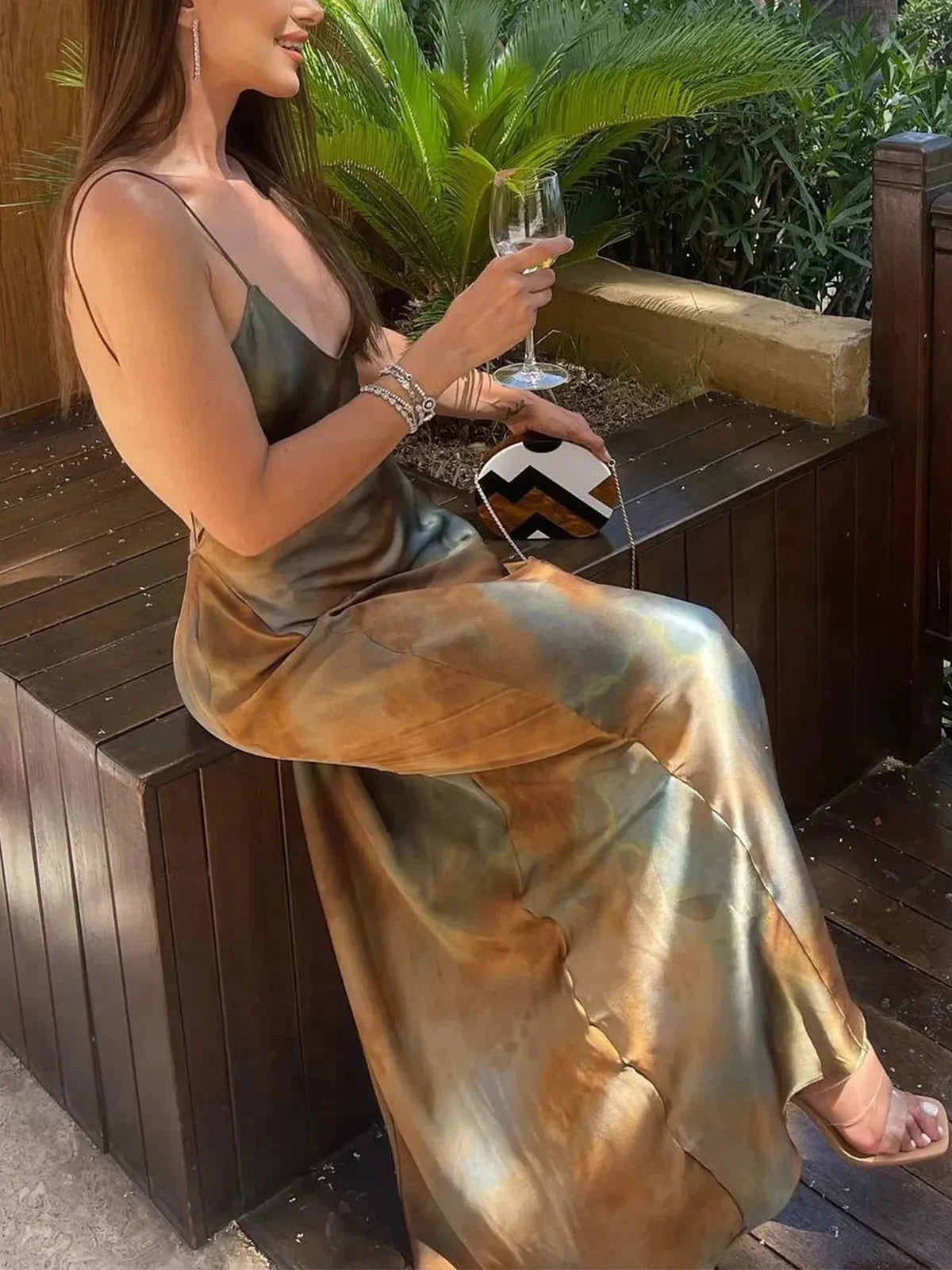 Neptune Satin Open Back Maxi Dress