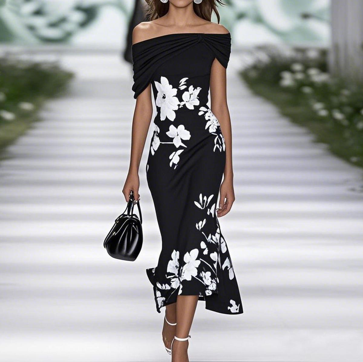 Off-Shoulder Floral Print Midi Dress