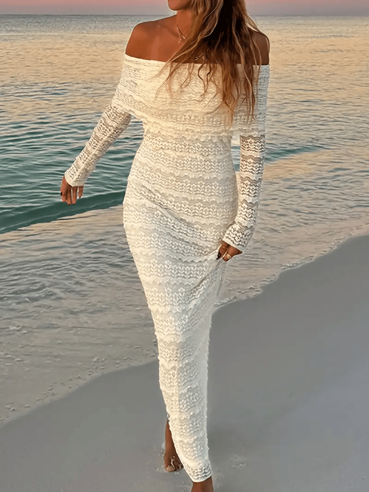 Off Shoulder Lace Body-con Maxi Dress