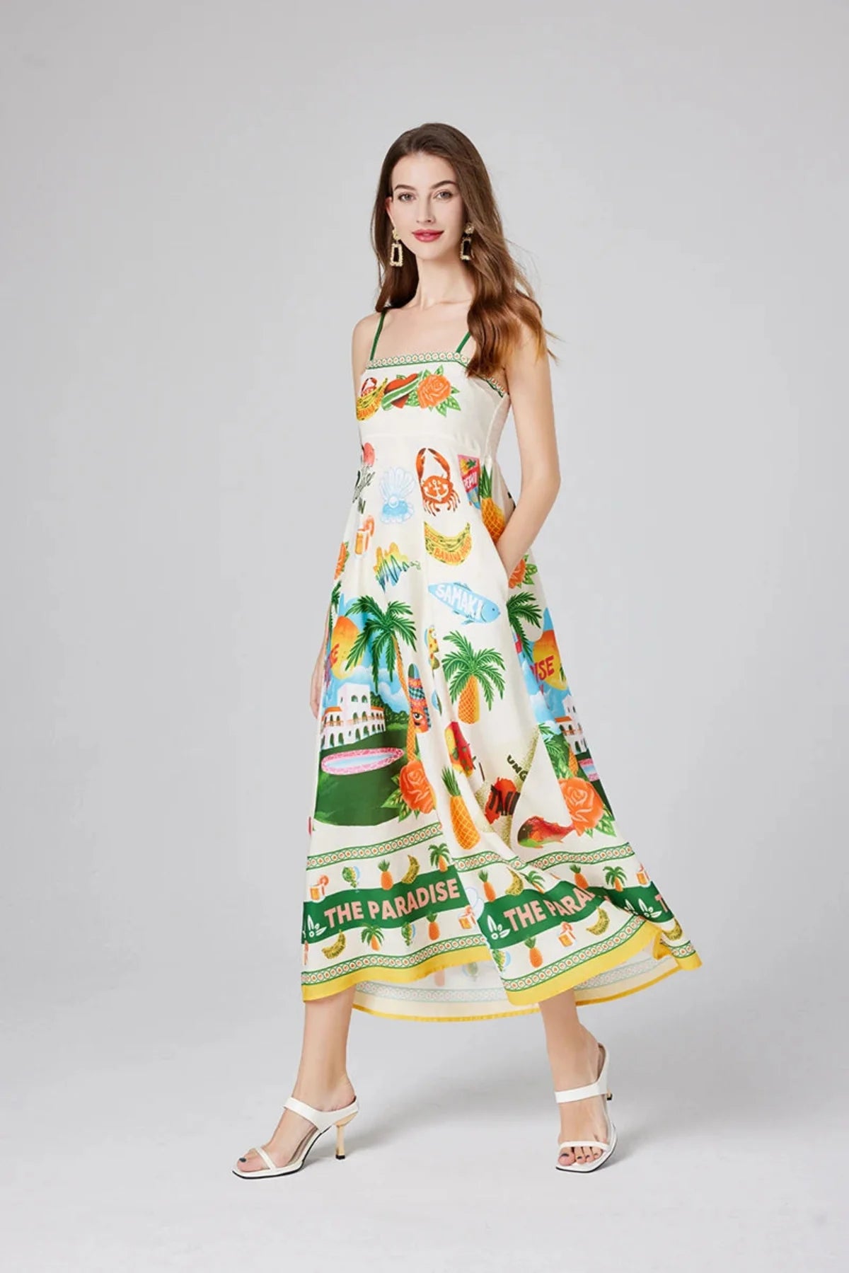 Paradise Print Vacation Cami Maxi Dress