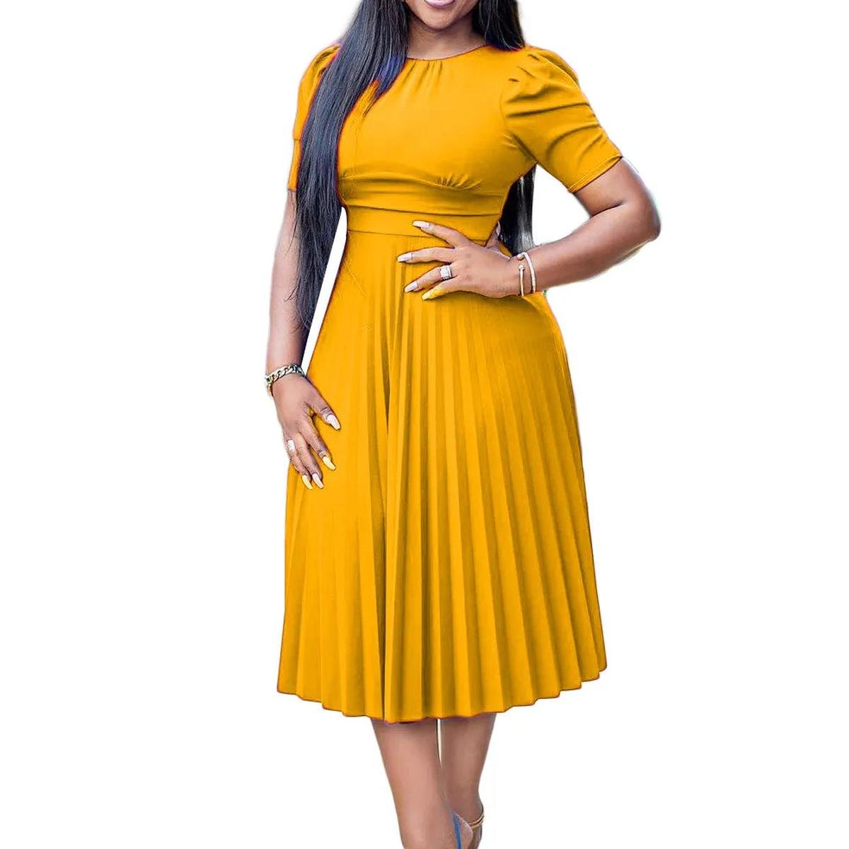 Pleated Peplum Midi Dress With Short Sleeves