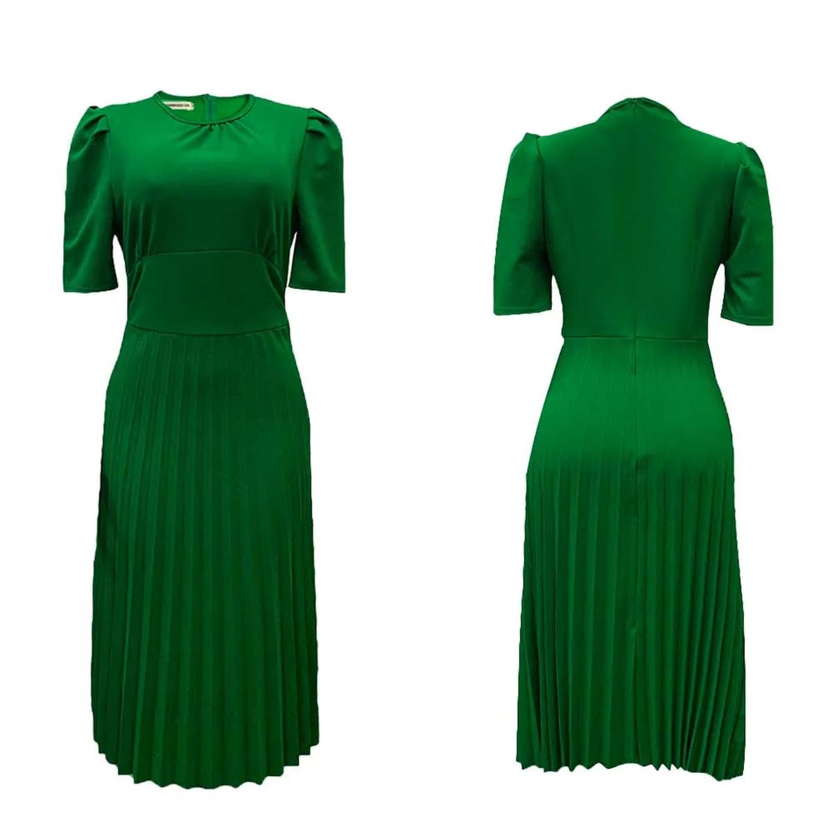 Pleated Peplum Midi Dress With Short Sleeves