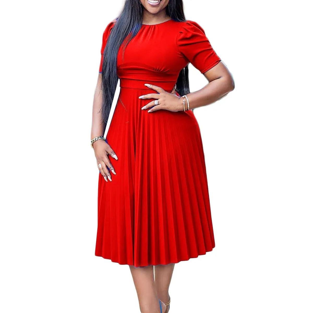 Pleated Peplum Midi Dress With Short Sleeves