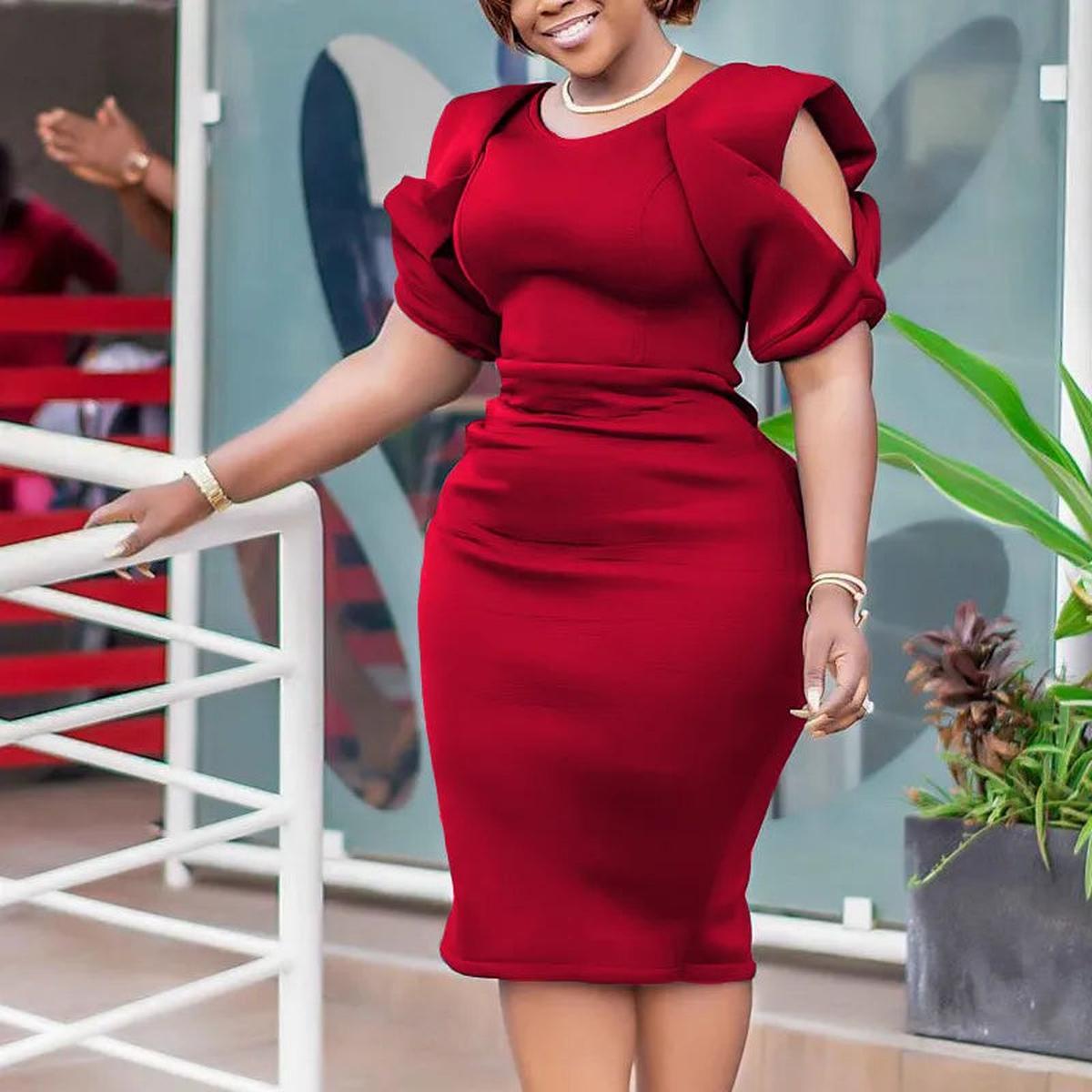 Plus Size Short Puff Sleeve Dress