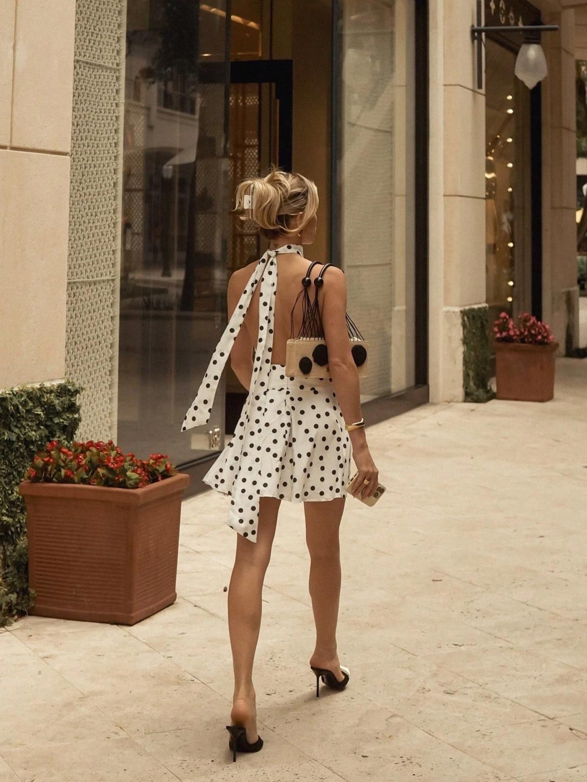 Polka Dot Neck Tie Mini Dress