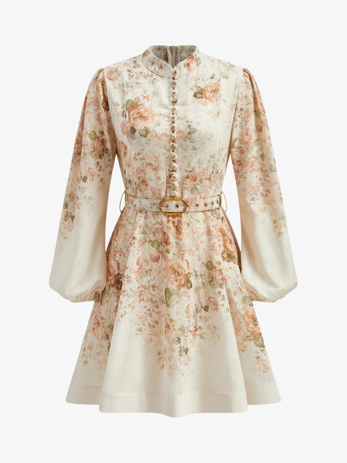 Puff Sleeve Floral Belted Mini Dress