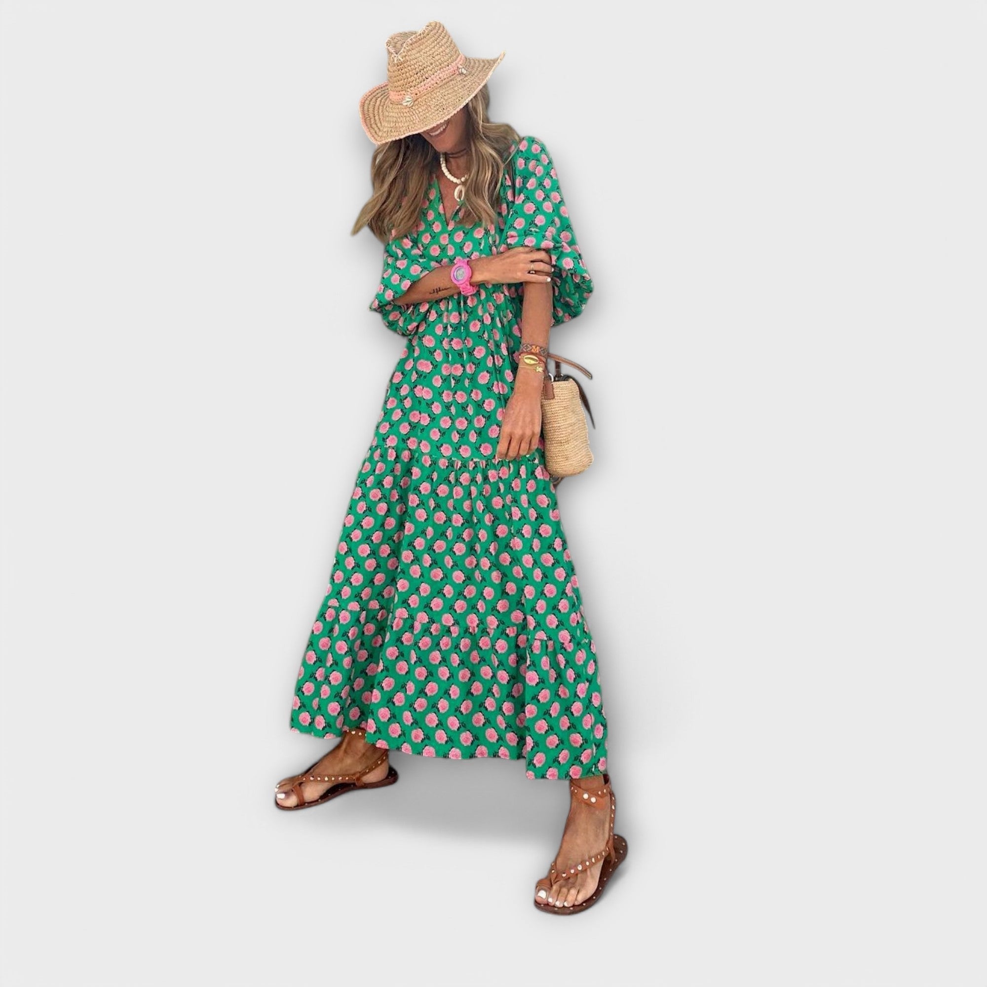 Elegantné geometrické maxi šaty
