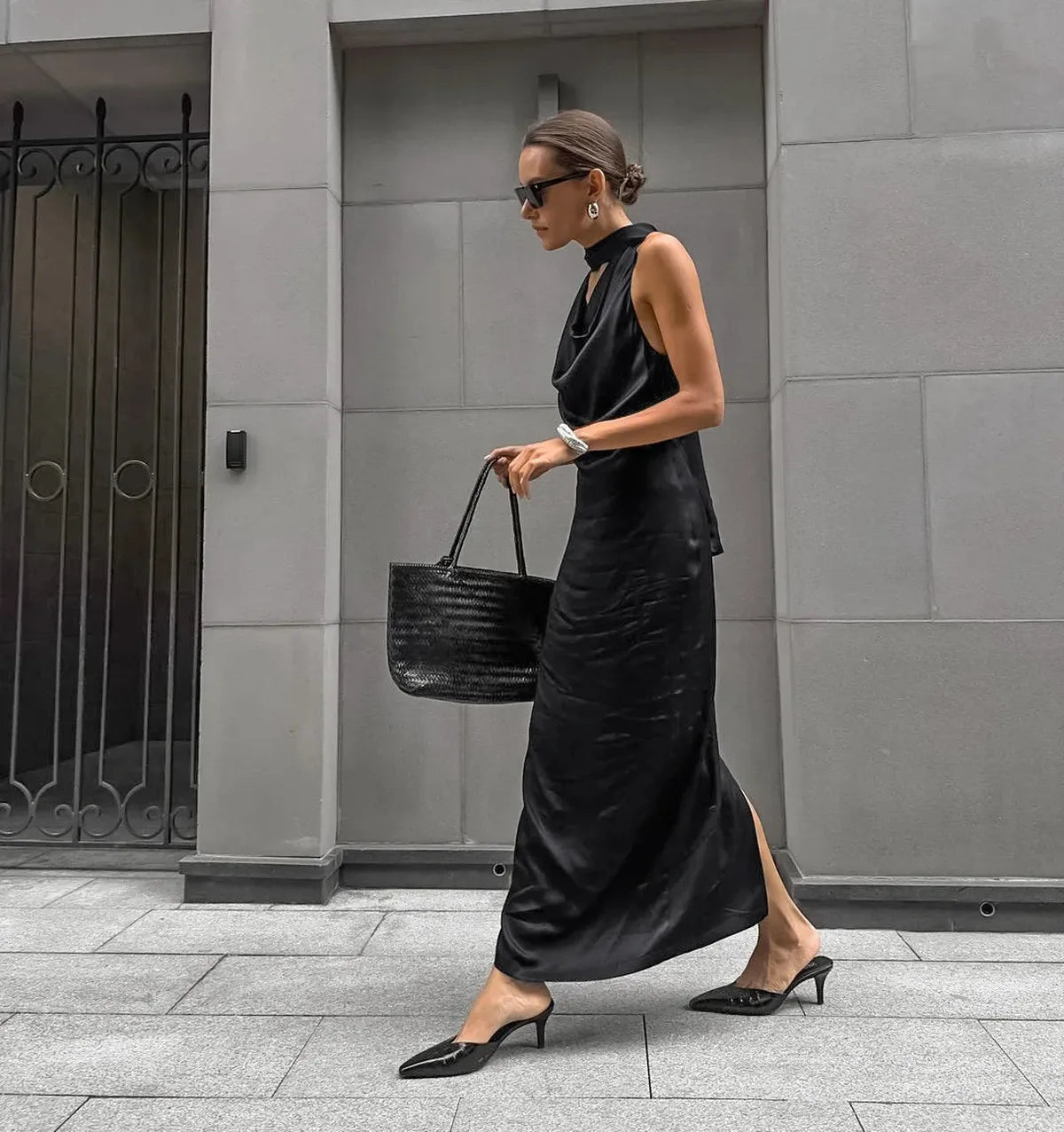 Satin Halter Maxi Dress with Scarf Detail