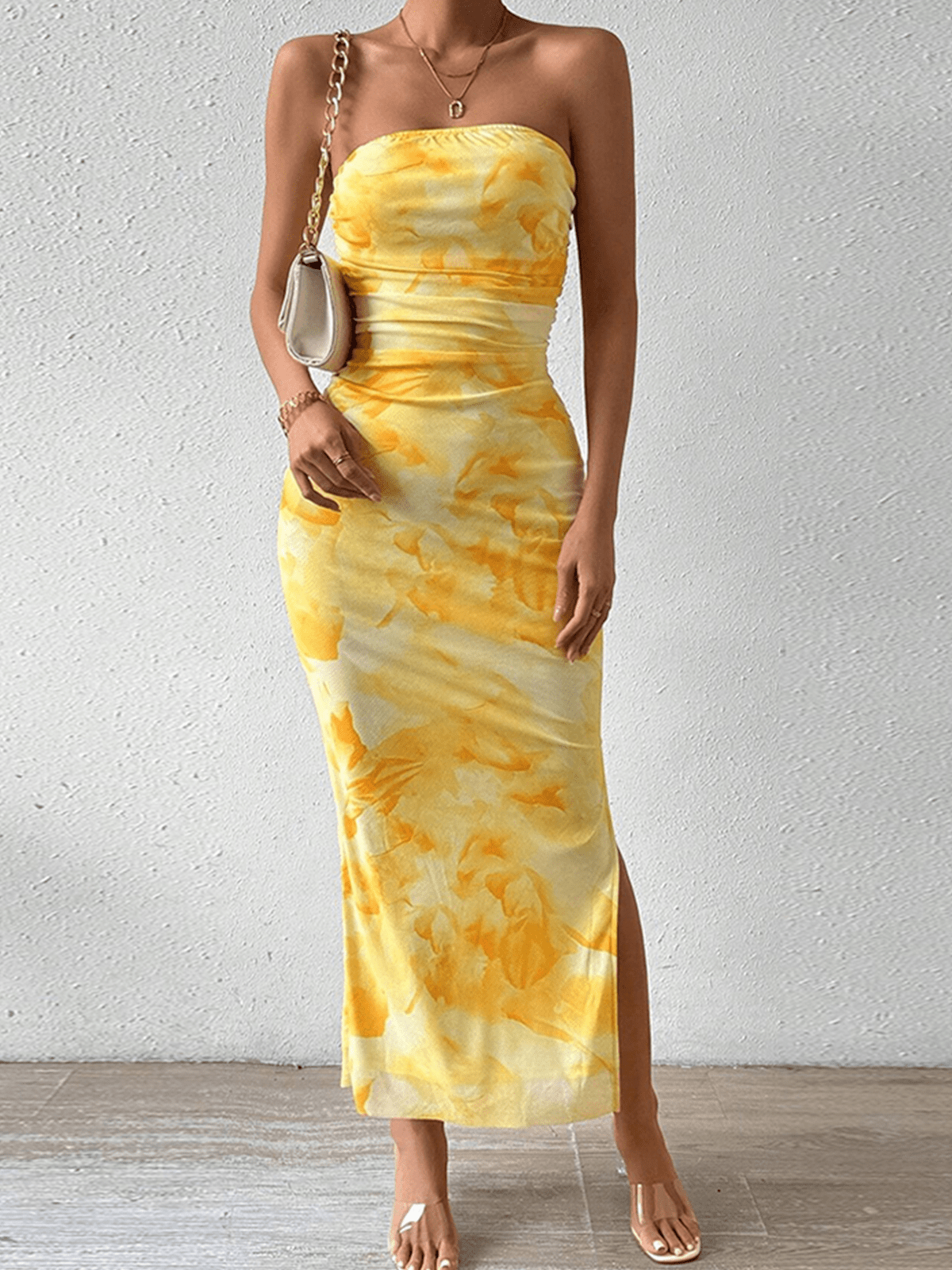 Strapless Side Slit Maxi Dress