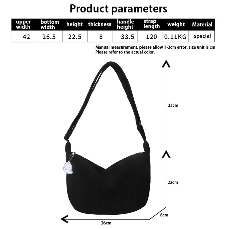 Corduroy Shoulder Bag for Women