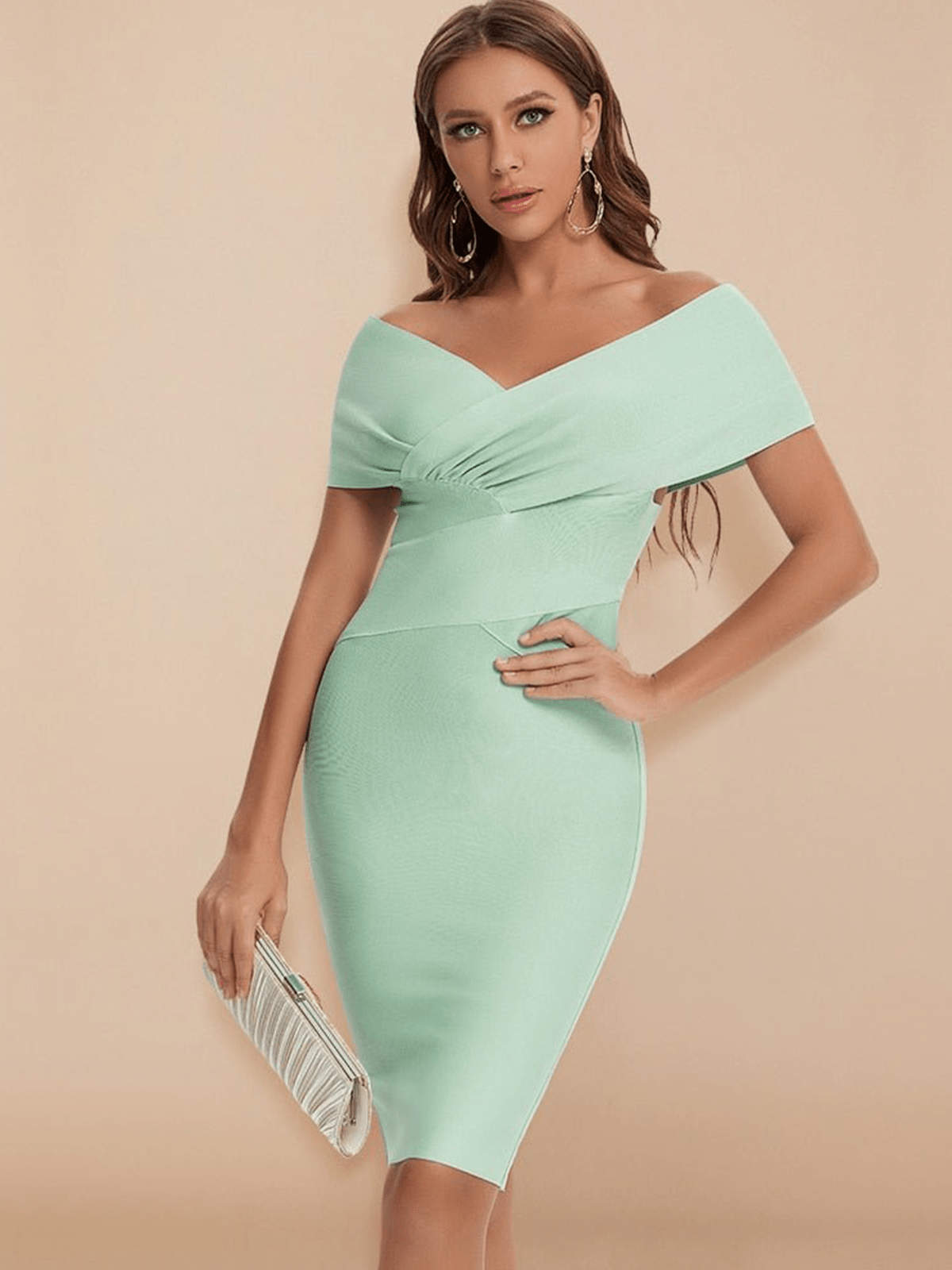 V-Neck Off-Shoulder Midi Dress
