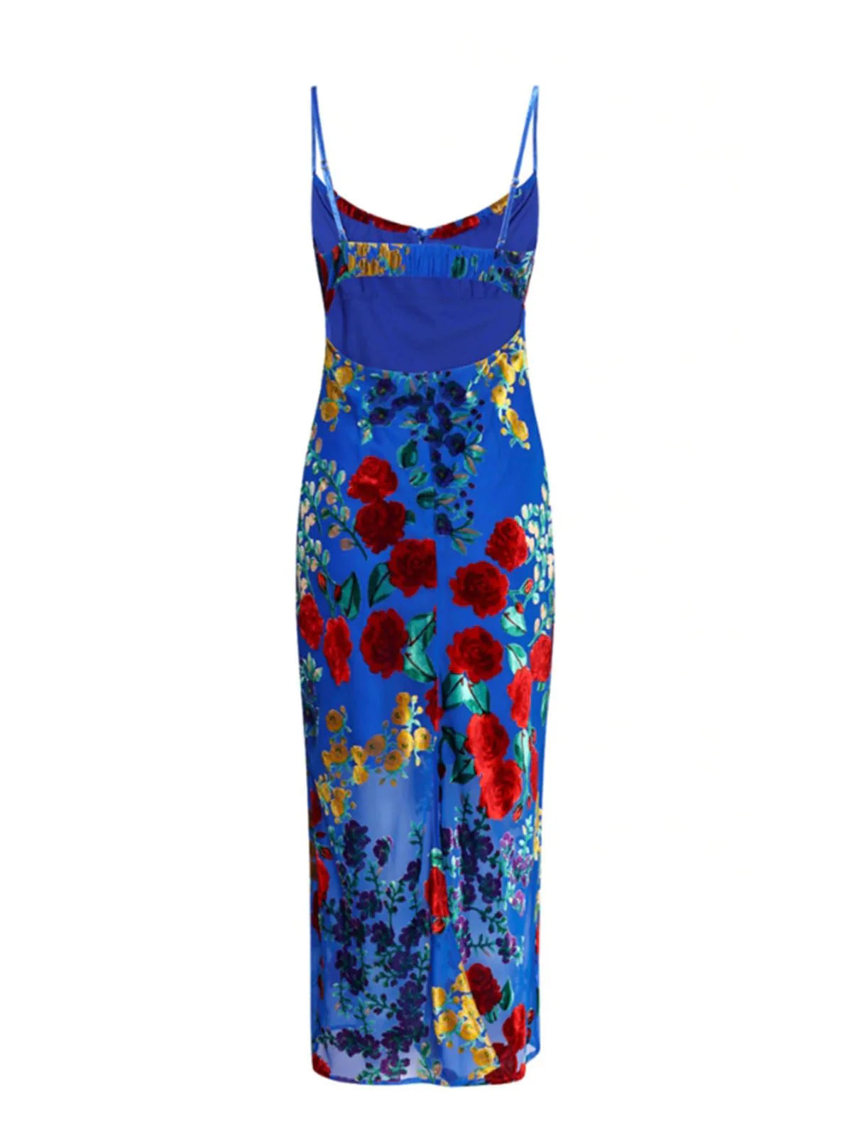 Velvet Floral Appliqué Cami Midi Dress
