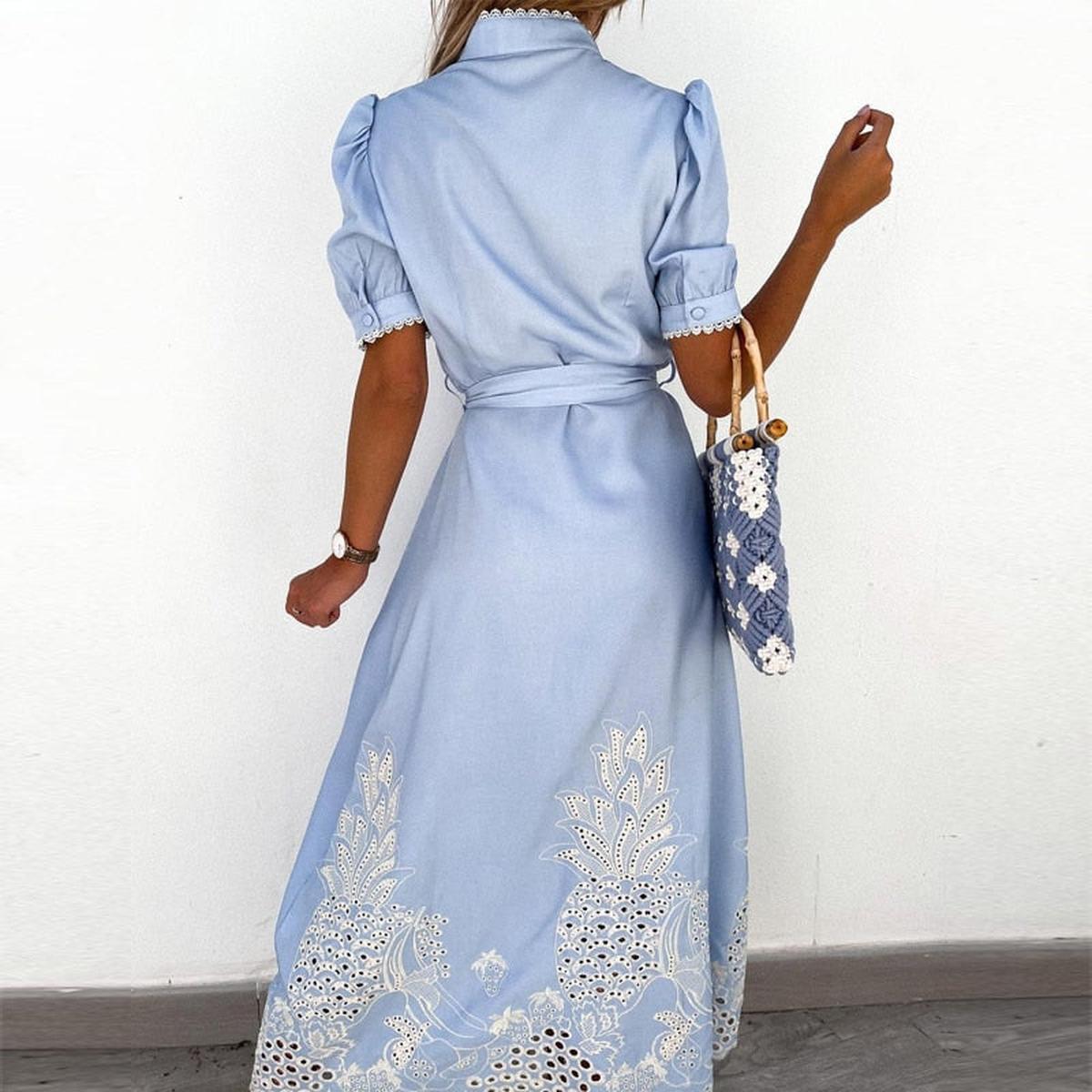 Women's A-Line Embroidered Blue Dress