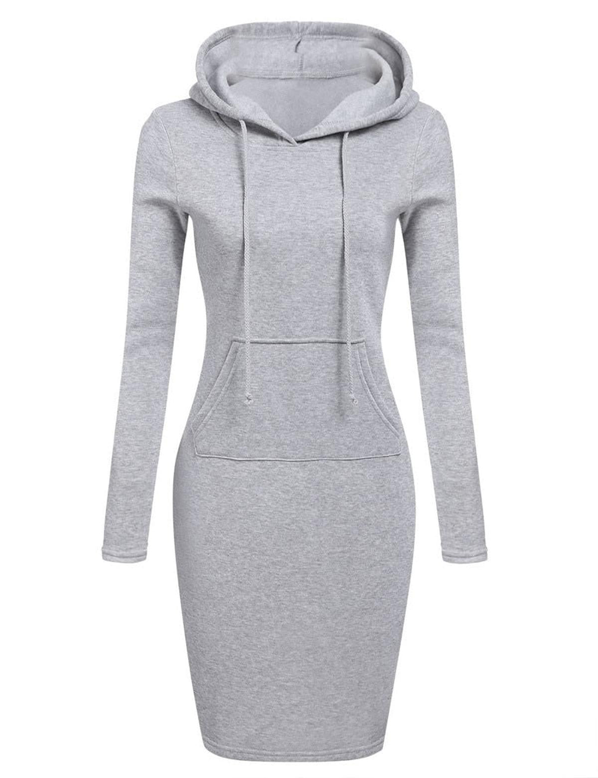 Women's Hooded Sweatshirt Dress With Pockets