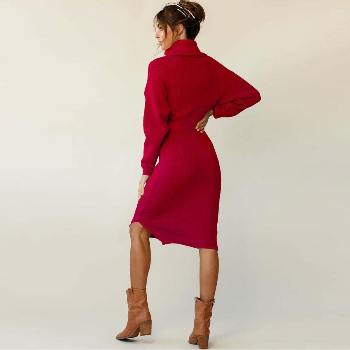Women's Knit Pullover Midi Sweater Dress