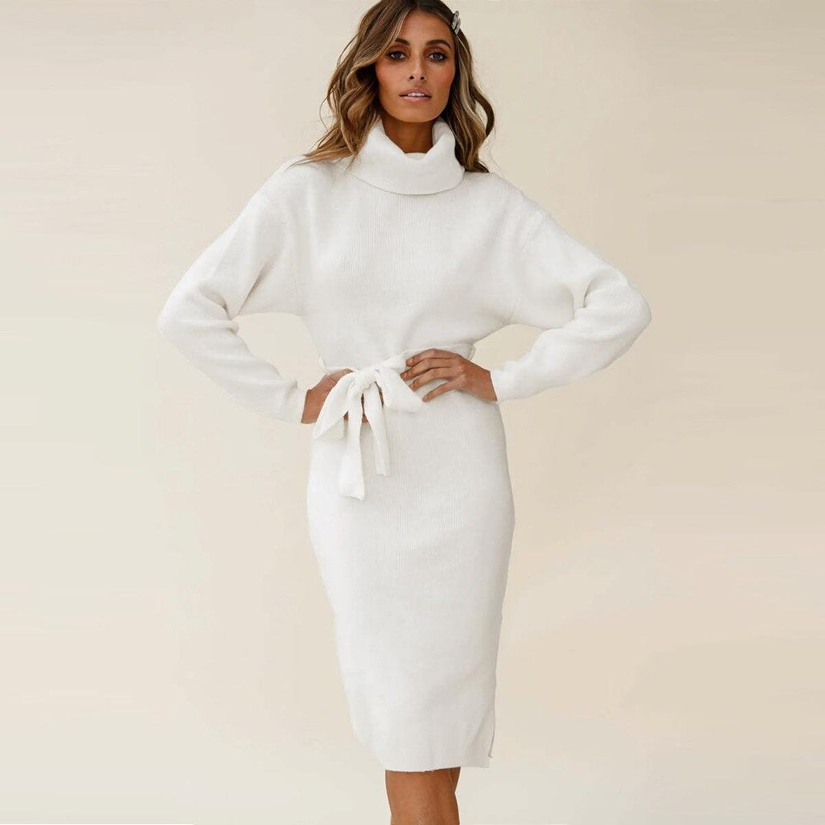 Women's Knit Pullover Midi Sweater Dress