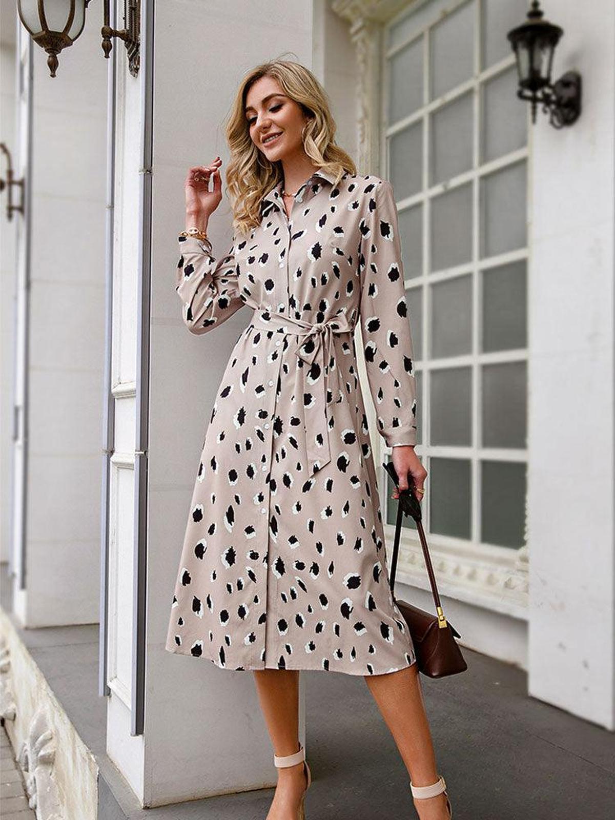 Women's Leopard Print A-Line Dress With Ruffle Details