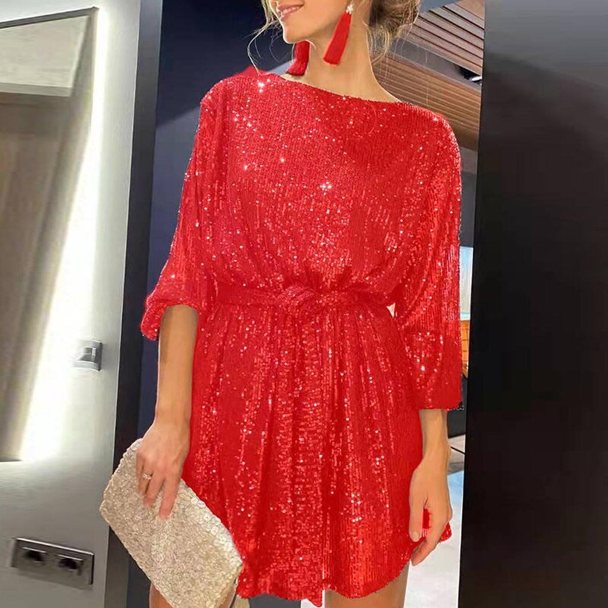 Women's Loose Mini Party Dress With Sequins