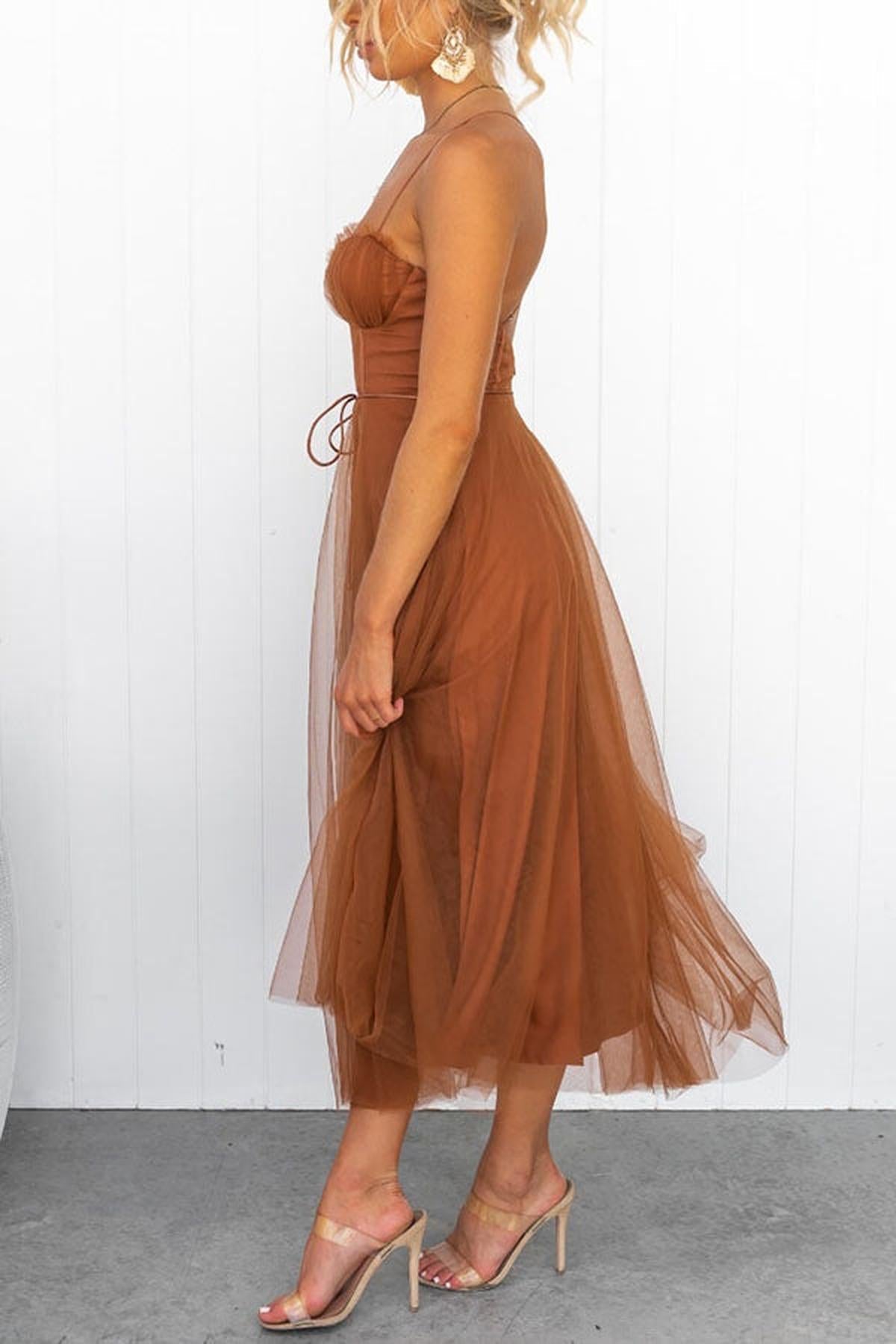 Women's Sleeveless Chiffon Maxi Dress With Tulle Overlay