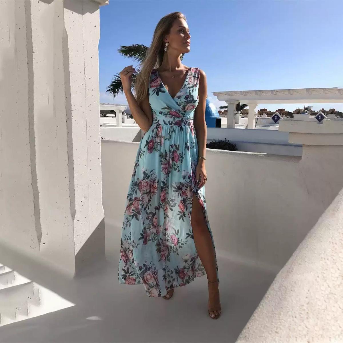 Women's Sleeveless Printed Maxi Dress
