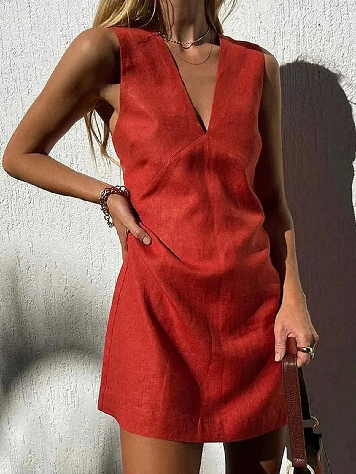 Women's Sleeveless V-Neck Mini Dress