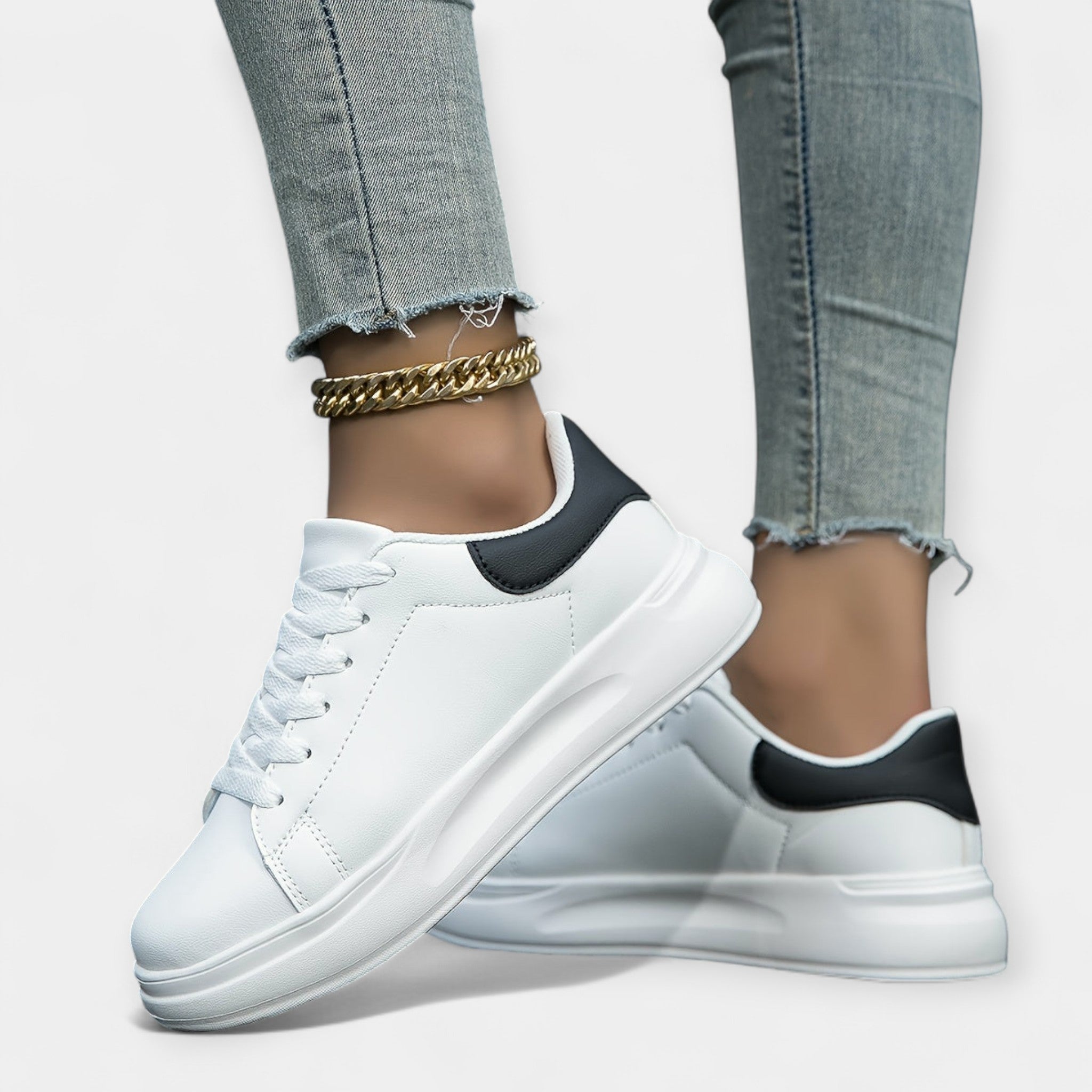 Sneakers albe din piele